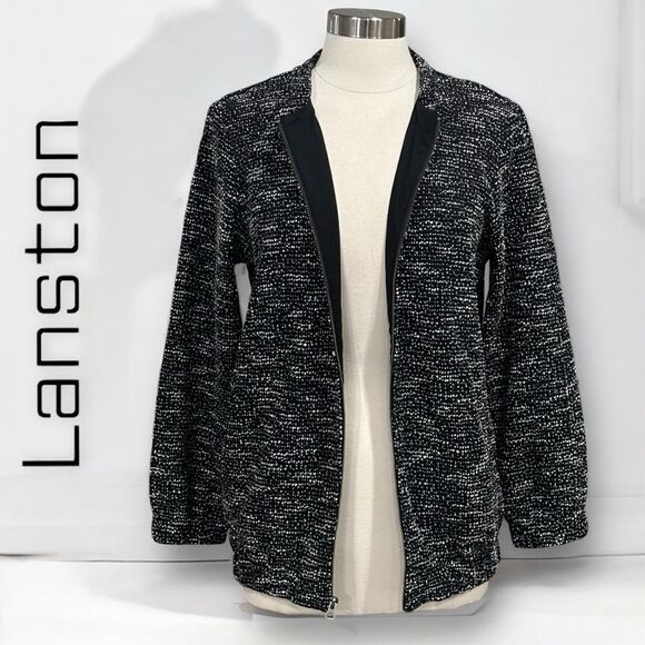 LANSTON Women’s Tweed Like Zip Jacket in the Size Medium in Black Metallic - Picture 1 of 16